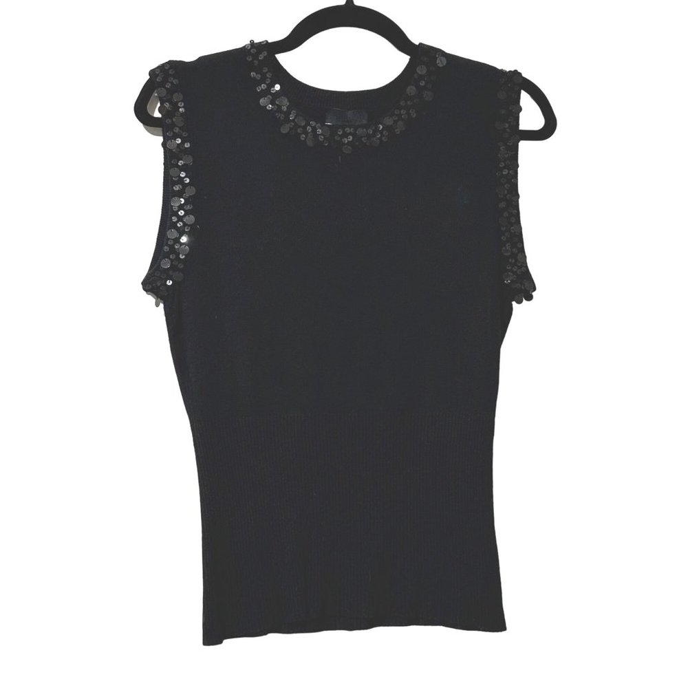 Unknown brand women's sz M black with neck and arms sequined sleeveless tank top
